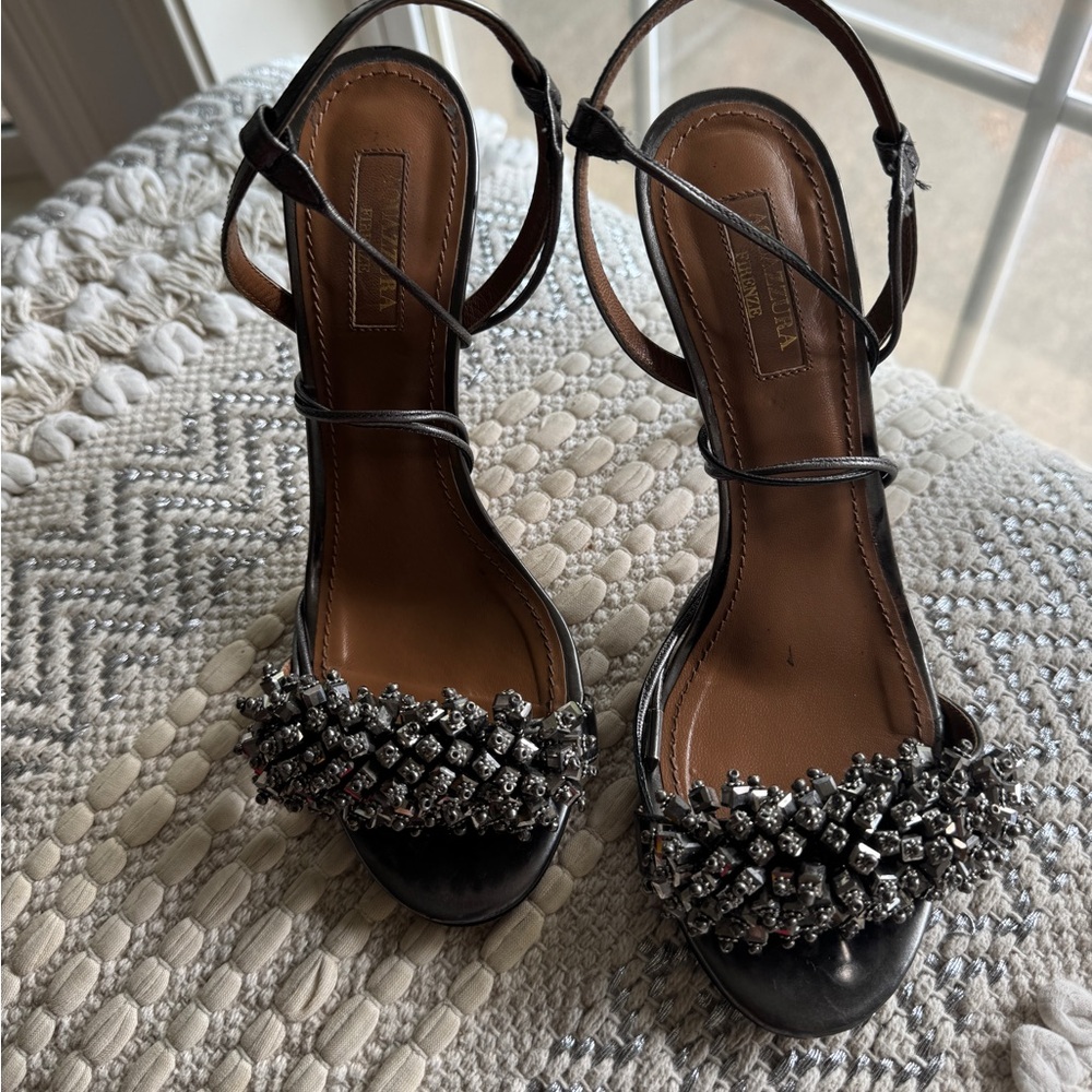 Aquazzura Black Beaded Heels